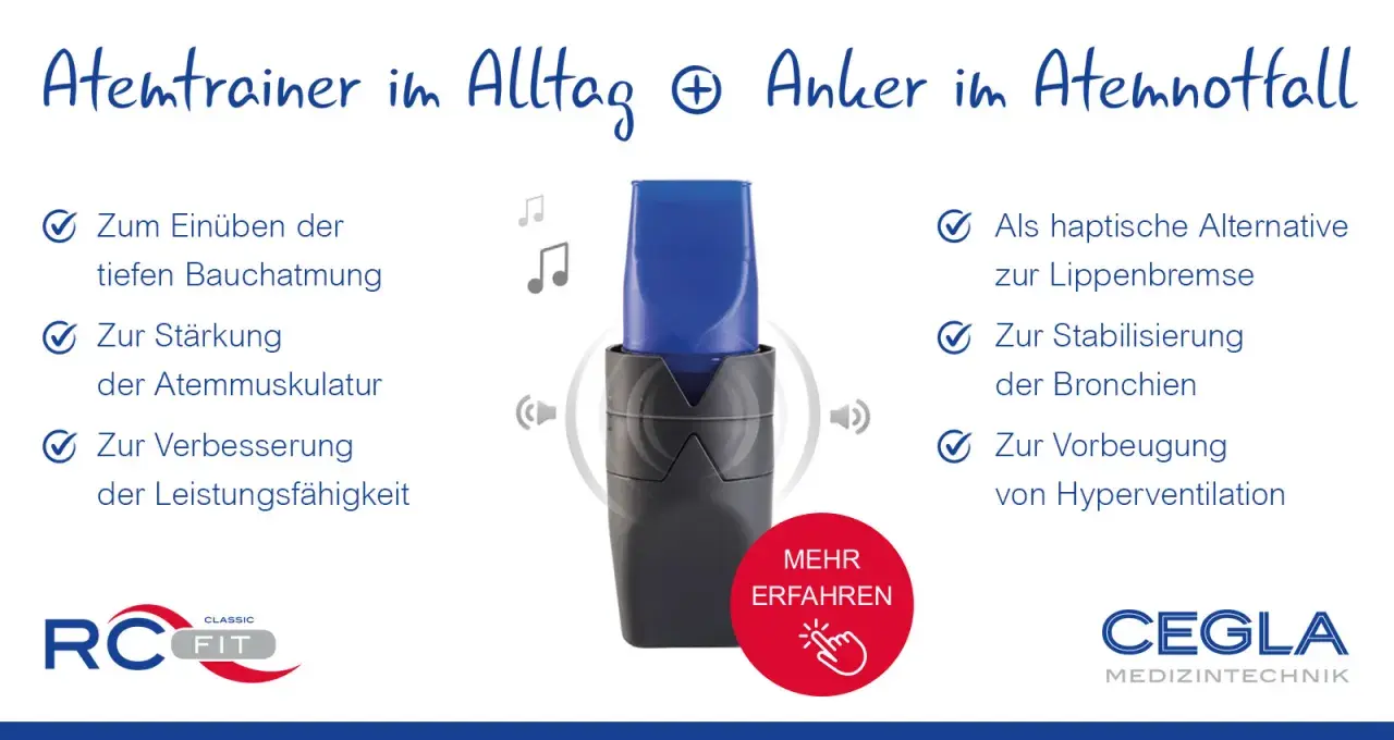 Atemtrainer als haptische Alternative zur Lippenbremse, hilft bei Angst und Hyperventilation. Stärkt die Atemmuskulatur.