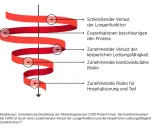Abwärtsspirale bei COPD: schleichender Lungenfunktionsverlust, Exazerbationen, körperliche Leistungseinbußen, kardiovaskuläres Risiko, Hospitalisierung. Gewichtsverlust ist ein Zeichen des Endstadiums.