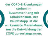 90% der COPD-Erkrankungen hängen mit Tabakkonsum zusammen. Rauchstopp verlangsamt COPD-Entwicklung.