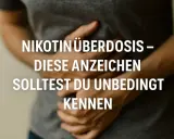 Hände um den Bauch gelegt, die auf eine Nikotinüberdosis hindeuten. Was tun bei zu viel geraucht?