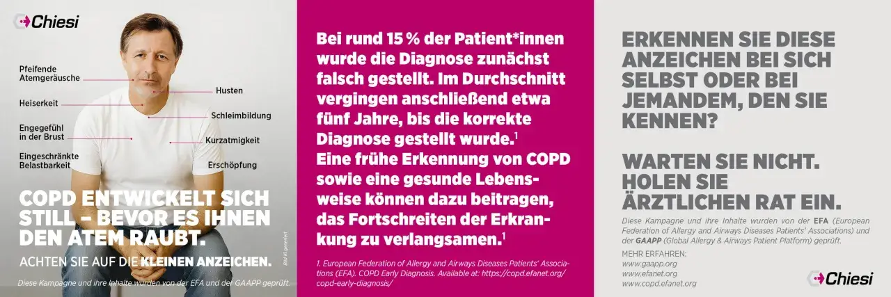 COPD-Symptome: Pfeifende Atemgeräusche, Husten, Kurzatmigkeit. Achten Sie auf Anzeichen, holen Sie ärztlichen Rat ein.